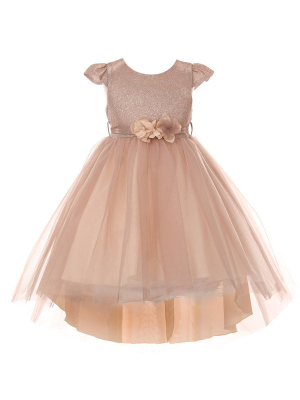 Cinderella Couture Big Girls Blush Glitter Hi-Low Junior Bridesmaid Dress 8-12 - SophiasStyle.com